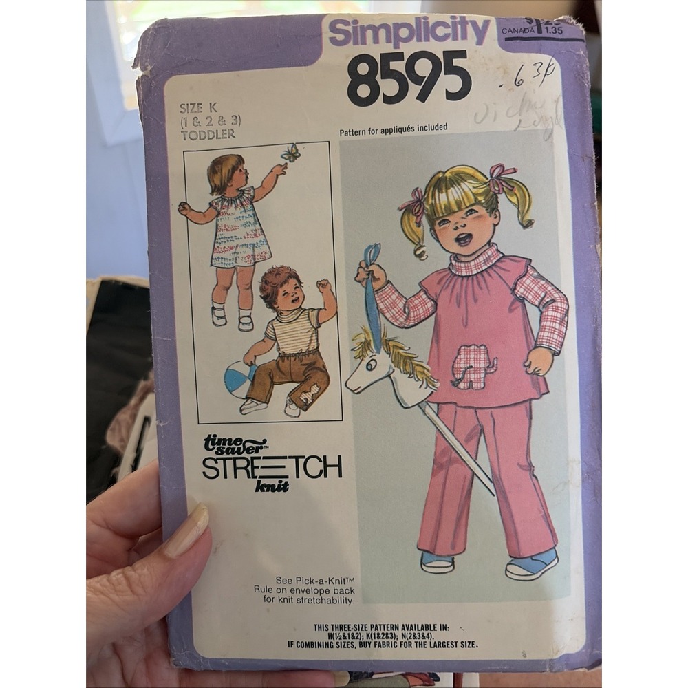 Vtg Simplicity 8595 Girls 1978 Sewing Pattern Toddler Pants Shirt Dress Sz 1-3